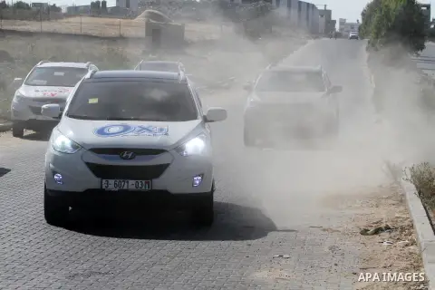 Palestinian drivers take part in a local car race in Gaza city on June 12, 2015. The race organized by Gaza racing club participant by 16 racer from the besieged coastal enclave. Photo by Mohammed Asad