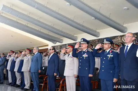 Egyptian President Abdel Fattah al-Sisi attends a graduation ceremony of the Air Force academy in Cairo, Egypt July 27, 2015. Photo by Egyptian President Office