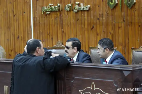 The Judge speaks during the trial of Members of Egyptian 'Ultras of Raba'wi, in a court in Cairo on July 29, 2015. Photo by Amr Sayed
