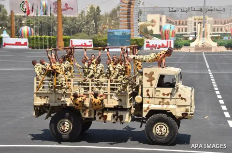 Egyptian Air forces demonstrate their skills during a military academy graduation ceremony in the capital, Cairo, on Jly 30, 2015. Photo by Egyptian President Office. Photo by Egyptian President Office