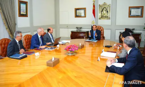 Egyptian President Abdel Fattah al-Sisi meets Mohab Mamish, head of the Suez Canal Authority in Cairo, Egypt on August 01, 2015. Photo by Egyptian President Office
