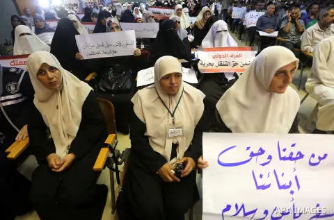 Families of Palestinians who were abducted of by gunmen is Egypt's Sinai's northern region, attend a meeting, in Gaza city on August 30, 2015. Gunmen in Egypt boarded a bus carrying Palestinians from Cairo to Gaza and se...