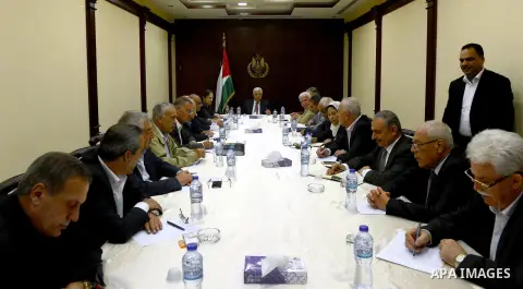 Palestinian President, Mahmoud Abbas chairs a meeting of the Executive Committee in the West Bank city of Ramallah on August 31,2015. Photo by Osama Falah