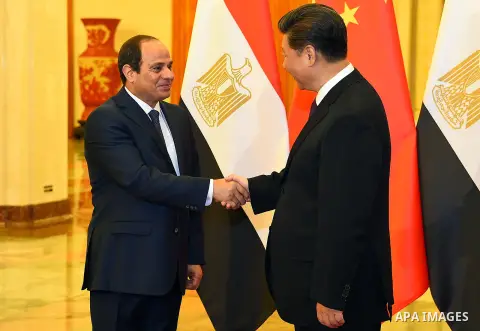 Egyptian President Abdel-Fattah al-Sisi meets with Chinese President Xi Jinping in Beijing, capital of China, Sept. 2, 2015, to attend events commemorating the 70th anniversary of the victory in the Chinese People's War...