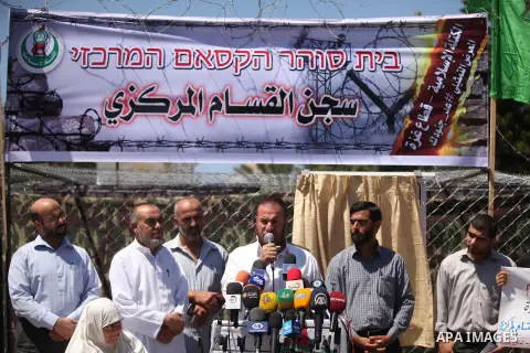 Leader of Hamas movement Fathi Hammad, speaks during the opening of the exhibition of the al-Qassam mock prisons, in Gaza city, on Sep. 02, 2015. Photo by Ashraf Amra