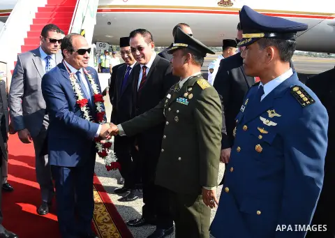 Egypt's President Abdel Fattah al-Sisi arrives at Jakarta airport on September 4, 2015. Al-Sisi, who arrived from Beijing, is on the final stop of his near week-long Asian trip. Photo by Egyptian President Office
