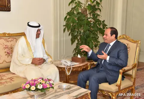 Egypt's President Abdel Fattah al-Sisi meets with Vice-Chairman of the Kuwaiti National Assembly Mubarak Khurainej, in Cairo on September 9, 2015. Photo by Egyptian President Office