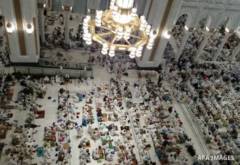 Muslim pilgrims attend the 16th conference of "Muslim youth and Media" during the annual haj pilgrimage in Mecca September 19, 2015. According to the Muslims holy book the Koran, the Kaaba was built by Abraham and his so...