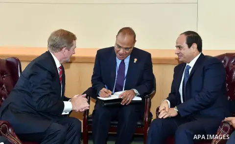Egypt's president Abdel Fattah Al Sisi meets with Ireland prime minister Enda Kenny, at United Nations headquarters in Manhattan, New York, September 25, 2015. More than 150 world leaders are expected to attend the U.N....