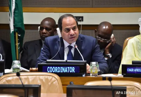 Egypt's president Abdel Fattah Al Sisi chairs a meeting with presidents of African countries, during the meetings of the UN General Assembly in Manhattan, New York, September 26, 2015. More than 150 world leaders are exp...