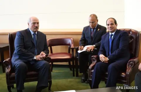 Egypt's President Abdel Fattah el-Sisi meets with Belarus' President Alexander Lukashenko during the 70th session of the United Nations General Assembly at U.N. headquarters, Monday, Sept. 28, 2015. Photo by Egyptian Pre...