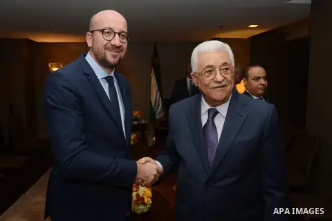 Palestinian President, Mahmoud Abbas (Abu Mazen) meets with Belgian Prime Minister, in New York September 28, 2015. Photo by Thaer Ganaim