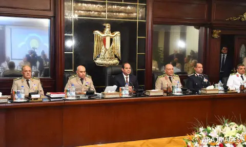 A handout picture released by the Egyptian Presidency shows Egyptian President Abdul Fattah al-Sisi after their visit to former Egyptian President Sadat's grave and the memorial of the Unknown Soldier tomb on October 4,...