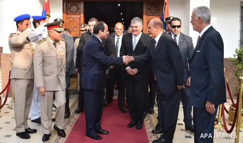 A handout picture released by the Egyptian Presidency shows Egyptian President Abdul Fattah al-Sisi after their visit to former Egyptian President Sadat's grave and the memorial of the Unknown Soldier tomb on October 4,...