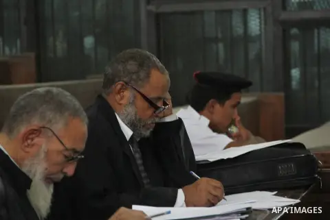 The Lawyers attend the trial of Ansar Bait Al-Maqdis group in Cairo on Oct. 13, 2015, on charges of assassination of police officers, attempted assassination of interior minister Mohamed Ibrahim and explosions near secur...