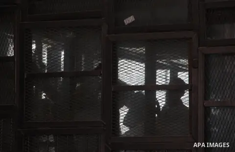 Suspects of Ansar Bait Al-Maqdis group, attend their trial in Cairo on Oct. 13, 2015, on charges of assassination of police officers, attempted assassination of interior minister Mohamed Ibrahim and explosions near secur...