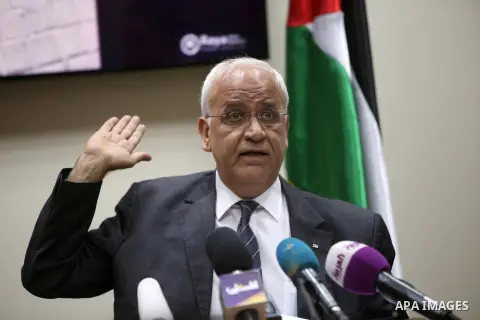 Palestinian chief negotiator Saeb Erekat speaks during a press conference in the West Bank city of Ramallah, on October 13, 2015. A wave of stabbings that hit Israel, Jerusalem and the West Bank this month along with vio...