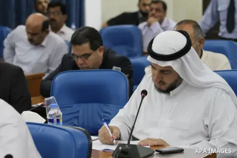 Members of the Palestinian legislative council from Hamas movement attend a meeting at the legislative council in Gaza city on Oct. 14, 2015. Photo by Mohammed Asad