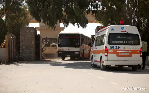 A bus transporting Palestinians arrives from the Egyptian side of Rafah border crossing at the southern Gaza Strip October 15, 2015. Egypt opened the Rafah border crossing on Thursday for one day to allow stranded Palest...