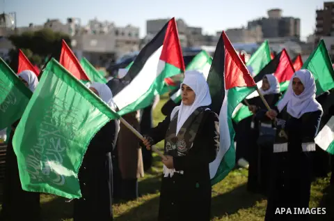 Palestinian women supporting Hamas movement take part in a rally to show solidarity with al-Aqsa mosque in Gaza city on Dec. 06, 2015. Israeli forces on Sunday detained a Palestinian schoolgirl who was allegedly carrying...