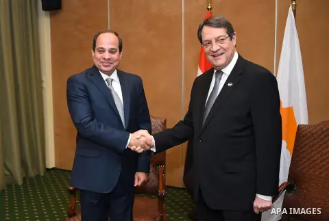 Egyptian president Ahmed Fattah Al Sisi (A) and Cypriot President Nicos Anastasiades (R) during a bilateral meeting in Athens, Greece, 09 December 2015. Egyptian president Abdel Fattah el-Sisi's official visit to Greece...