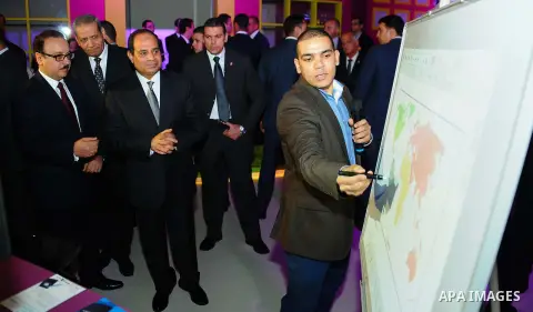 Egyptian President Abdel Fattah al-Sisi attends the opening of Cairo international exhibition for information and communication technology in Cairo, Egypt on Dec. 13, 2015. Photo by Egyptian President Office