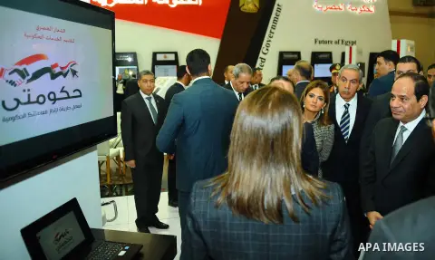 Egyptian President Abdel Fattah al-Sisi attends the opening of Cairo international exhibition for information and communication technology in Cairo, Egypt on Dec. 13, 2015. Photo by Egyptian President Office