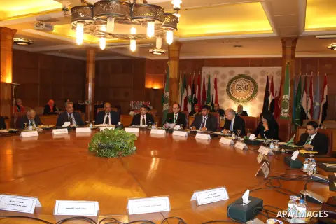 Officials of organizations «ALECSO, Alasesko, UNESCO» and officials and specialists from Arab countries, taking part in the celebration of the World Day of the Arabic language in the Arab League's headquarters in the Egy...