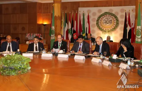 Officials of organizations «ALECSO, Alasesko, UNESCO» and officials and specialists from Arab countries, taking part in the celebration of the World Day of the Arabic language in the Arab League's headquarters in the Egy...