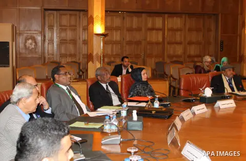 Officials of organizations «ALECSO, Alasesko, UNESCO» and officials and specialists from Arab countries, taking part in the celebration of the World Day of the Arabic language in the Arab League's headquarters in the Egy...