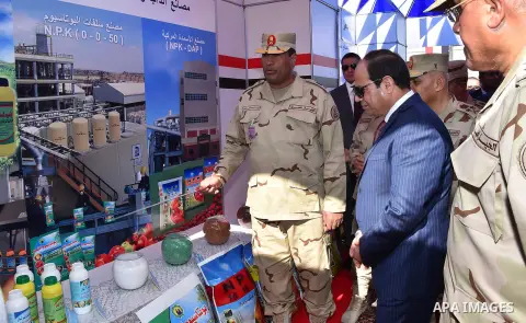 Egyptian President Abdel Fattah al-Sisi, opens Mono and adenosine triphosphate factory at El-Fayoum governorate, Egypt, on December 17, 2015. Photo by Egyptian President Office
