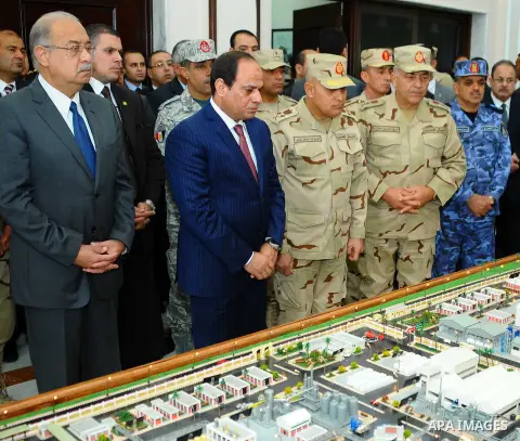 Egyptian President Abdel Fattah al-Sisi, opens Mono and adenosine triphosphate factory at El-Fayoum governorate, Egypt, on December 17, 2015. Photo by Egyptian President Office