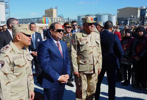 Egyptian President Abdel Fattah al-Sisi, opens Mono and adenosine triphosphate factory at El-Fayoum governorate, Egypt, on December 17, 2015. Photo by Egyptian President Office