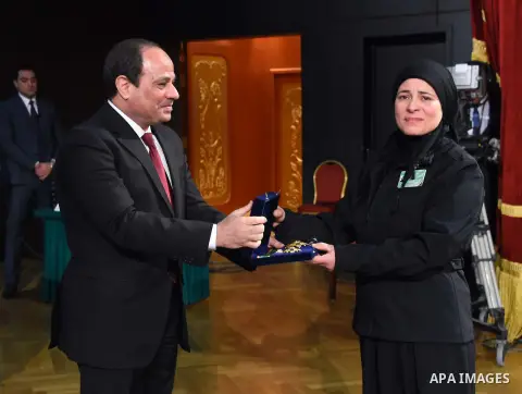 Egyptian President Abdel-Fattah el-Sissi takes part in a ceremony marking Police Day, which falls on Jan. 25, the anniversary of the 2011 uprising that toppled longtime ruler Hosni Mubarak, in Cairo, Egypt, Saturday, Jan...