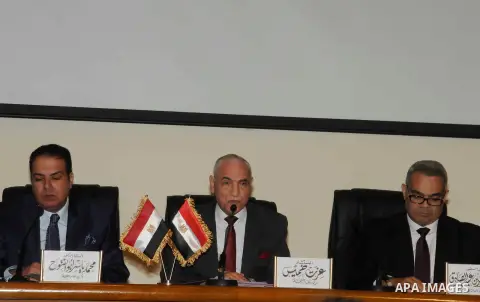 Judge Ezzat Khamis a head of justice ministry panel tasked with confsicating Muslim Brotherhood speaks during a press conference in Cairo, Egypt, on Jan. 24, 2016. A panel tasked by the Justice Ministry to oversee the co...