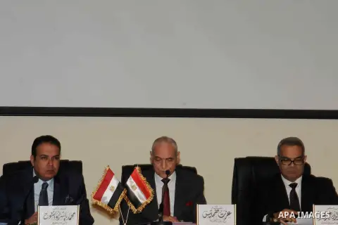 Judge Ezzat Khamis a head of justice ministry panel tasked with confsicating Muslim Brotherhood speaks during a press conference in Cairo, Egypt, on Jan. 24, 2016. A panel tasked by the Justice Ministry to oversee the co...