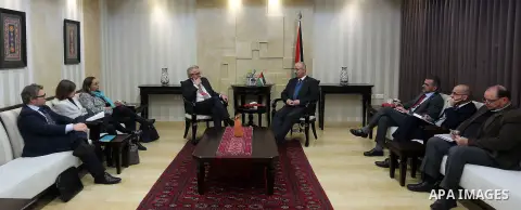 Palestinian Prime Minister, Rami Hamdallah, meets with Norwegian envoy for the peace process in the Middle East Tor Vinland, in the West Bank city of Ramallah, January 25, 2016. Photo by Prime Minister Office