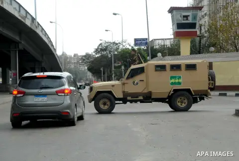 Egyptian police special forces patrolling on Cairo's landmark Tahrir Square on January 25, 2016, as the country marks the fifth anniversary of the 2011 uprising. Egyptians marked the fifth anniversary of the uprising tha...