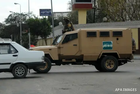 Egyptian police special forces patrolling on Cairo's landmark Tahrir Square on January 25, 2016, as the country marks the fifth anniversary of the 2011 uprising. Egyptians marked the fifth anniversary of the uprising tha...