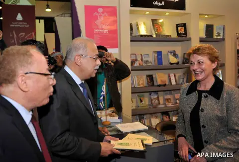 Egyptian Prime Minister Sherif Ismail opens the Cairo International Book Fair, in Cairo, Egypt, on Jan. 27, 2016. Photo by Stranger