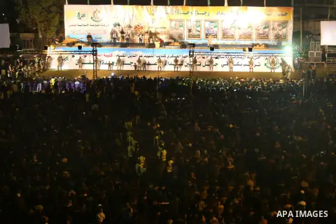 Palestinians supporting Hamas movement take part during a gathering to pay tribute to the brigade's militants who died after a tunnel collapsed in the Gaza Strip on January 31, 2016 in Gaza city. Seven Hamas militants we...