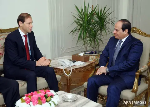 Egyptian President Abdel Fattah al-Sisi meets with minister of Industry and Trade of the Russian, Dennis Masarurov in Cairo, Egypt on Feb. 02, 2016. Photo by Egyptian President Office