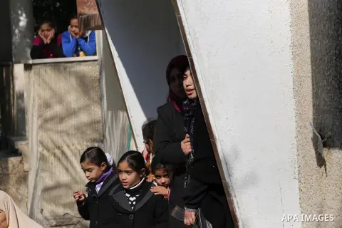 Relatives of Palestinian Hamas militant Ahmed al-Zahar, who was killed when a tunnel collapse on Tuesday, mourn during his funeral in the village of Al-Moghraga near central Gaza Strip, February 3, 2016. The collapse of...