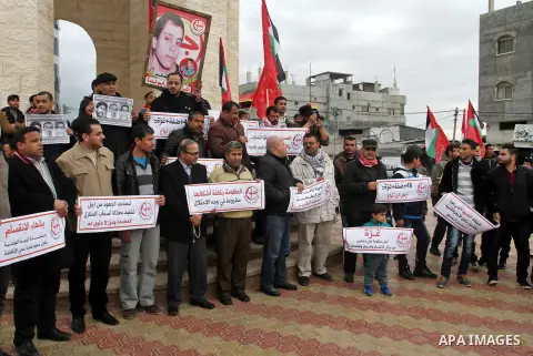 Palestinian supporters of Popular front for Liberation of Palestine (PFLP) take part in a protest in solidarity with Palestinian in the occupied West Bank and Jerusalem, in Rafah in the southern of Gaza strip on Feb. 08,...