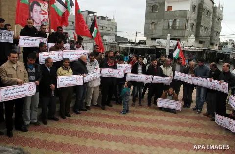 Palestinian supporters of Popular front for Liberation of Palestine (PFLP) take part in a protest in solidarity with Palestinian in the occupied West Bank and Jerusalem, in Rafah in the southern of Gaza strip on Feb. 08,...