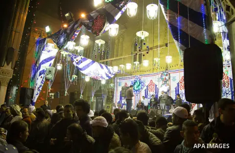 Egyptians celebrate Moulid al-Hussein, a Sufi gathering which commemorates the birth of the Muslim Prophet Muhammad's grandson, in Cairo, Egypt. The event attracts thousands of Muslims from all over the country to the mo...