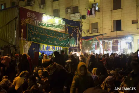 Egyptians celebrate Moulid al-Hussein, a Sufi gathering which commemorates the birth of the Muslim Prophet Muhammad's grandson, in Cairo, Egypt. The event attracts thousands of Muslims from all over the country to the mo...