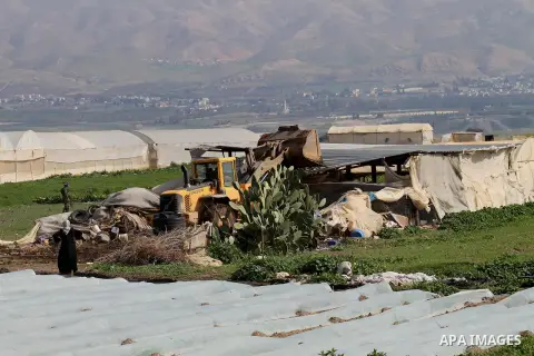 Israeli bulldozers demolish Palestinian homes in the Jordan valley, near the West Bank town of Tubas on February 11, 2016. Israel is planning to annex the Jordan Valley into a completely Israeli area, primarily in agricu...