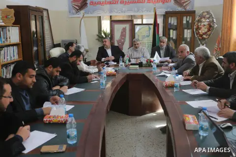 Leaders of Palestinian factions, attend a meeting in Gaza city on Feb. 16, 2016. Photo by Mohammed Asad