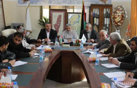 Leaders of Palestinian factions, attend a meeting in Gaza city on Feb. 16, 2016. Photo by Mohammed Asad